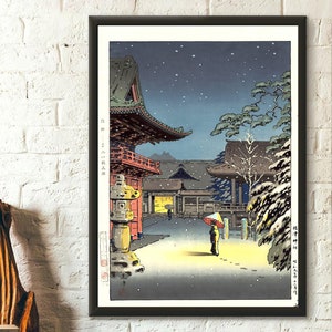 Schnee am Nezu-Schrein - Tsuchiya Koitsu Druck Ukiyoe Plakat Edo-Periode Japanischer Druck Koitsu Plakat Japan Wandkunst - Wohnzimmer Drucke