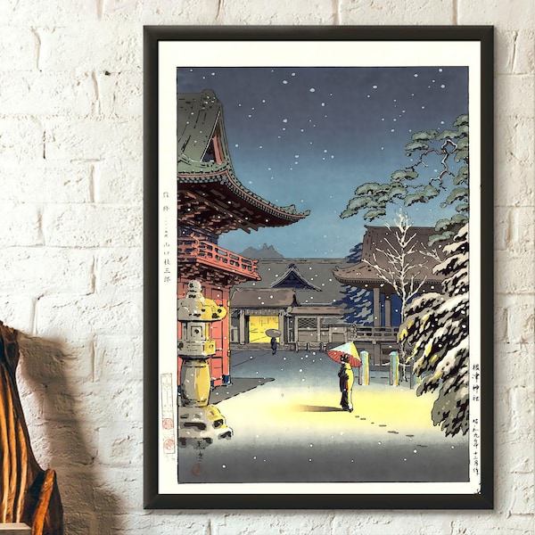 Snow At Nezu Shrine - Tsuchiya Koitsu Print Ukiyoe Poster Edo Period Japanese Print Koitsu Poster Japan Wall Art - Living Room Prints