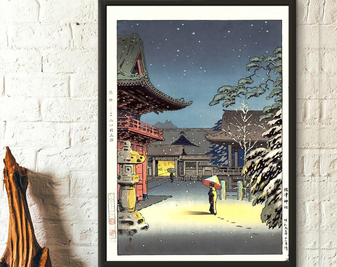 Premium Quality Poster: Snow At Nezu Shrine Tsuchiya Koitsu Print Ukiyoe Poster Edo Period Japanese Print Koitsu Poster Japan Wall Art
