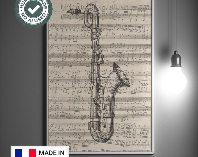 Saxophone Music Note Wall Art Poster  Premium Quality Phonograph Design Decor