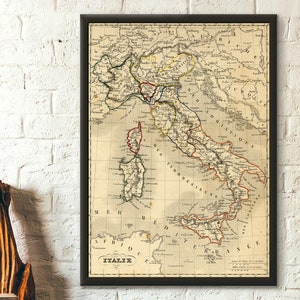 Póster de mapa italiano vintage - Arte mural de viajes premium - Decoración clásica de Italia