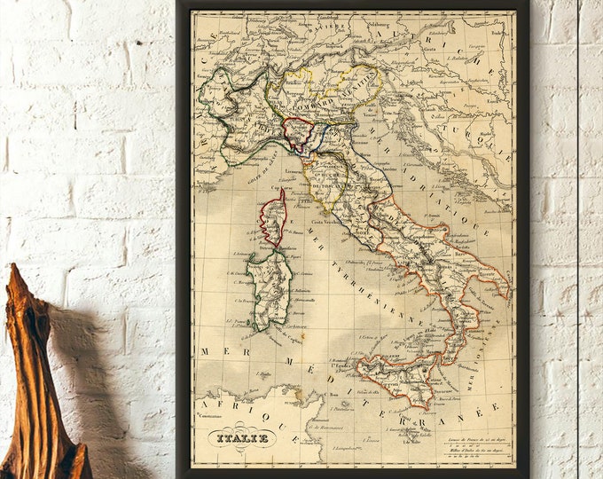 Vintage Italian Map Poster - Premium Travel Wall Art - Classic Italy Decor