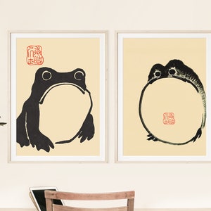 Juego de 2 láminas artísticas de ranas de estilo japonés para decoración de pared de habitación infantil, pósteres de primera calidad para habitación infantil.