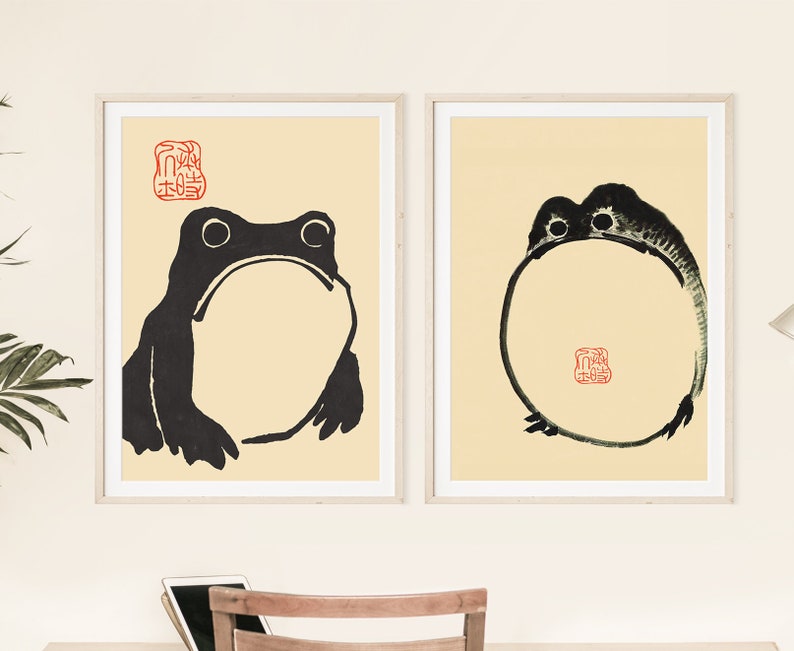 Set of 2 Prints Child Room Poster Frog Prints Japanese Art Print Frog Print Art Reproduction Kid room Wall Art image 1
