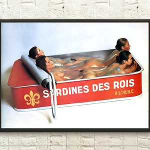 Póster de calidad superior "King Sardines": póster de comida vintage, decoración de cocina, póster de vino para cocina, reproducción artística para colgar en la pared de la cocina