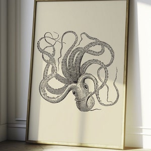 Póster de calidad superior: Impresión vintage de pulpo Póster marino vintage Póster de pulpo Decoración de guardería Vida marina Decoración minimalista Cumpleaños