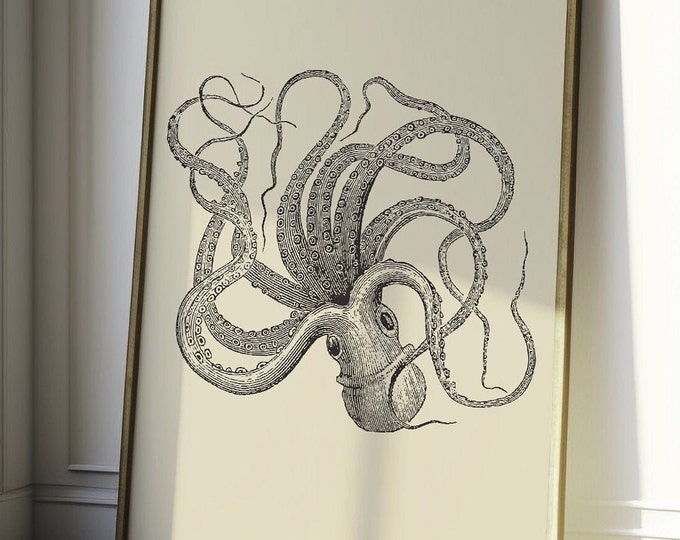 Premium Quality Poster: Vintage Octopus Print Vintage Marine Poster Octopus Poster Nursery Decor Sea Life Minimalist Decor  Birthday
