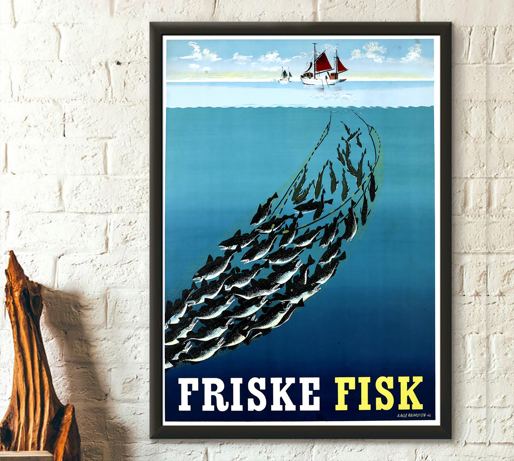 Discover Friske Fisk - Vintage Food Poster Fishing Poster Kitchen Wall Art Kitchen Decor
