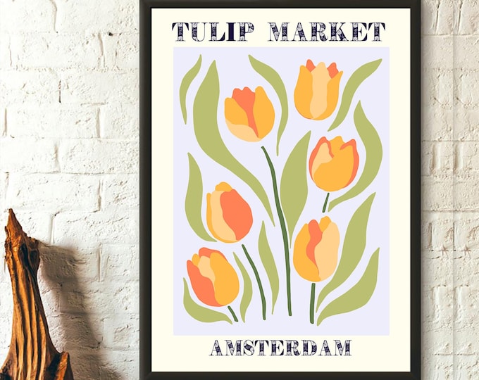 Colorful Tulip Botanical Art Print  Spring Wildflowers Decor  Vibrant Floral Wall Art