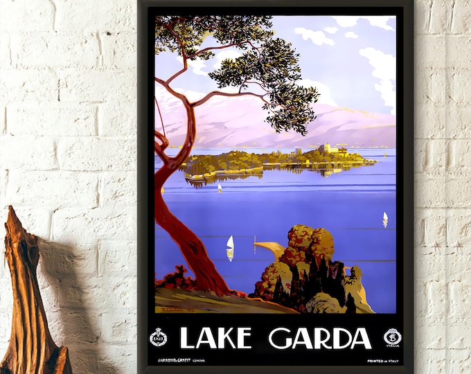 Premium Quality Poster: Italy Travel Print 1924 Travel Poster Lake Garda Poster Travel Trave Wall Art Italian Poster Travel Decor