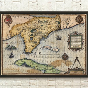 Vintage Florida Cuba kaart muur kunst retro reisposter print antiek decor Florida