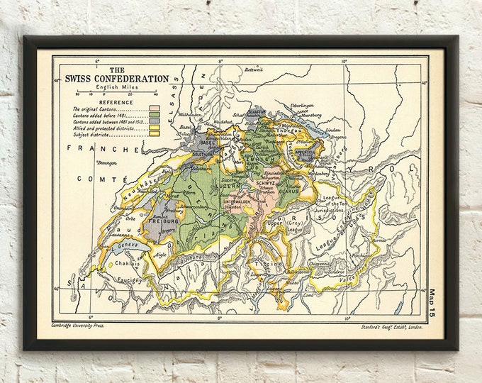 Old Map of Swiss Confederation - Vintage Travel Poster Swiss Travel Wall Art  Basel Poster Switzerland Print Travel Decor Gift Idea Wall Art