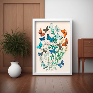 Póster con estampado botánico de mariposa vintage, arte de pared premium, decoración elegante