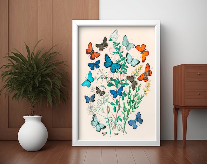 Vintage Butterfly Botanical Print Poster  Premium Wall Art  Elegant Decor