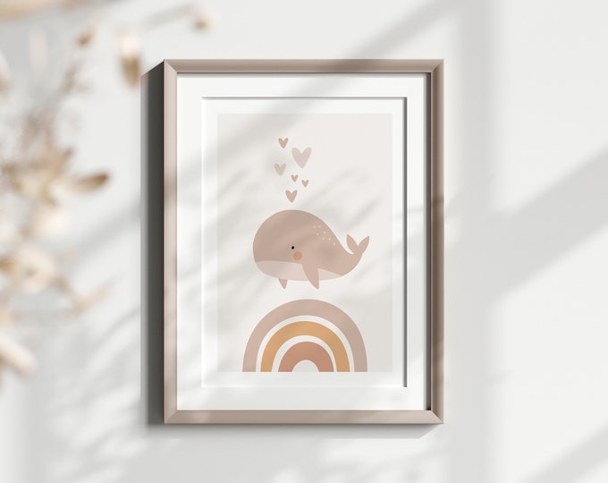 Premium Quality Poster: Wall Art Nursery Wall Art Poster Whale Poster Boho Wall Decor Rainbow Poster Wall Art