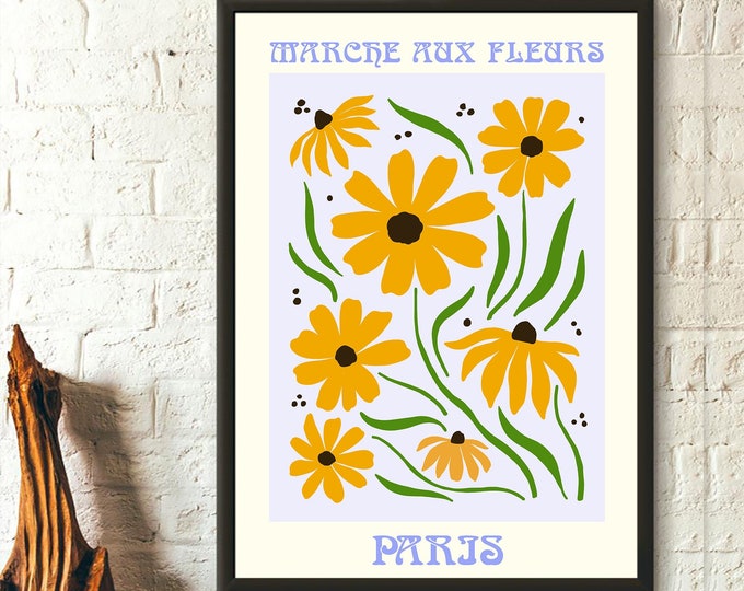 Flower Market Paris Colorful Botanical Art Print Spring Flowers Print Colorful Art Print , Spring Floral Art Print, Wildflowers Print