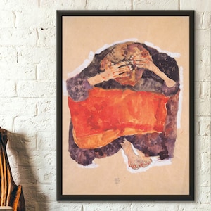 Poster Premium Qualität: Egon Schiele Print Sitzendes Mädchen 1911 Fine Art Print Schiele Poster Schiele Wandkunst
