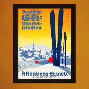 Póster de viaje alemán de 1937 - Póster de esquí vintage, póster turístico para decorar el hogar, idea de regalo, póster de esquí, póster alemán, regalo de inauguración de la casa