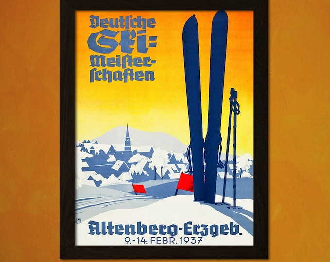 Print German Travel Poster 1937 - Vintage Ski Poster Tourism Home Decorating Poster Gift Idea Ski Poster German Postert House Warming gift