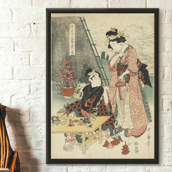 Une scène au début du printemps d'Imado Asakusa - Kitagawa Utamaro Poster Ukiyo-e Poster Art japonais Impression Hiroshige Poster japonais Art mural