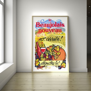 Póster de vino Beaujolais Nouveau: decoración gastronómica de primera calidad para la pared de la cocina