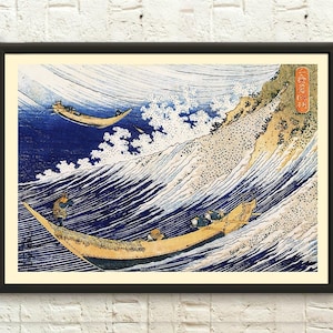 Impresión artística de olas del océano de Katsushika Hokusai, póster de arte mural japonés premium, elegante decoración ukiyo-e