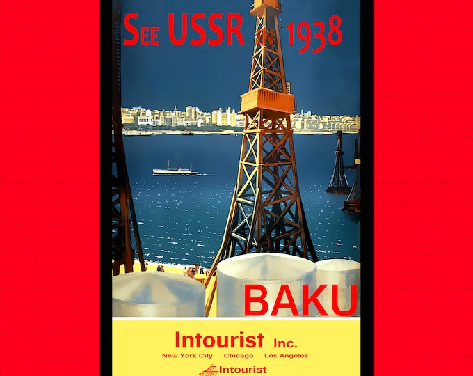Baku Travel Poster  Azerbaijan Wall Art  PREMIUM SOVIET Decor