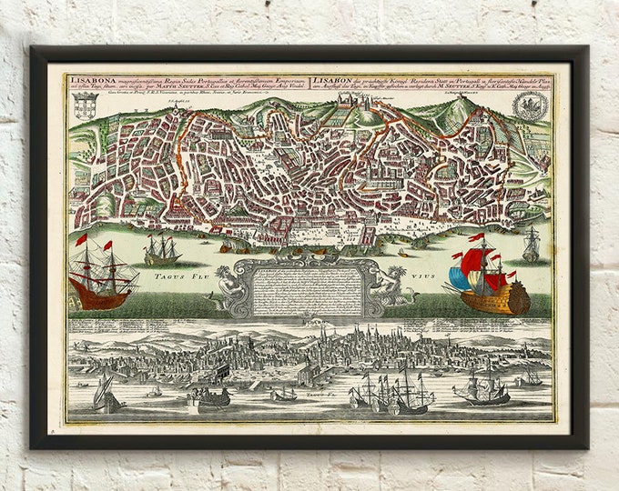 Lisbon Map Art Print: 1730 Portugal Map Reproduction