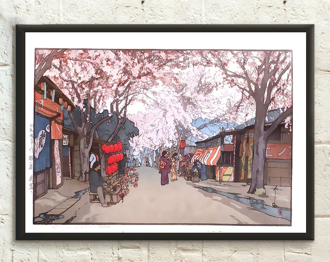 Premium Quality Poster: Cherry Trees 1935 by  Hiroshi Yoshida - Asian Woodblock Print Ukiyo-e Edo Period Wall Art Japandi Decor