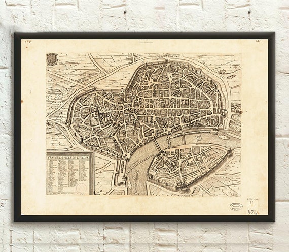 Antique Map of Toulouse Print: 1631 Historical Wall Art