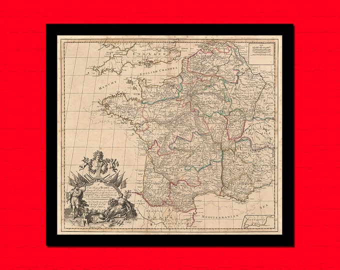 Old Map France 1719 - France Map Wall Art Housewarming Gift Idea France Poster French Map Paris Map France Poster christmas present