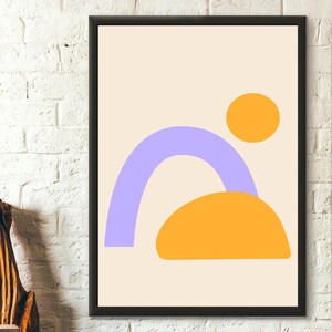 Arte de pared geométrico con estampado de arcoíris moderno de mediados de siglo, decoración bohemia neutra