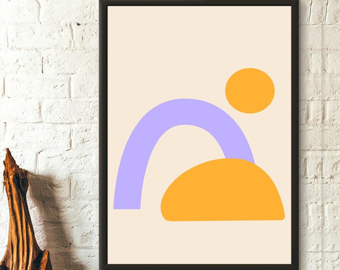 Mid Century Modern Rainbow Print Geometric Wall Art  Neutral Boho Décor