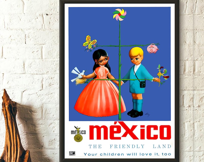 Mexico Travel Poster 1960s - Vintage Travel Poster Mexico Poster Travel Wall Art Gift Idea Travel Decor - Living Room Prints Wall Art