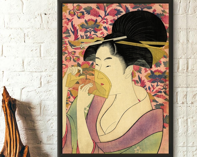 Kitagawa Utamaro Art Print: Japanese Ukiyo-e Woman with Comb