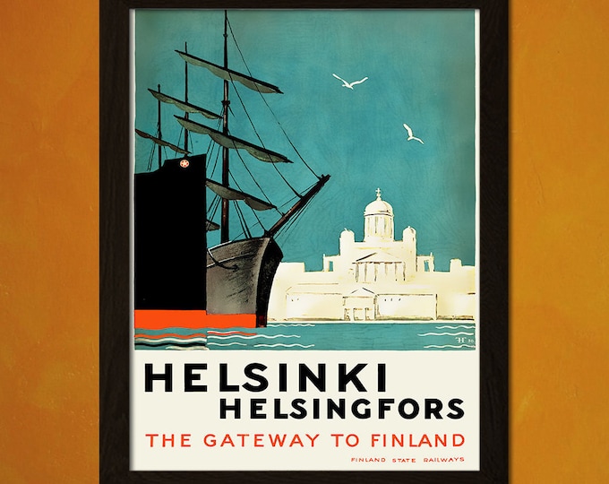 Helsinki Travel Poster 1930 Vintage Airline Art Print Premium Quality Reproduction
