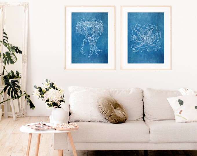 Wall Art Vintage Octopus and Jellyfish Wall Art. Create Your Own Set From Our Shop