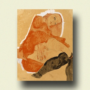 Egon Schiele Print "Mädchen im roten Gewand und in schwarzen Strümpfen" - Schiele Poster Schiele Wand Kunst Geschenk Idee Geburtstag Egon Schiele Reproduktion