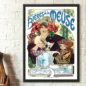 Arte mural Publicidad de cerveza vintage Biéres de la Meuse Póster de cocina vintage Póster Art Nouveau Póster de cerveza Decoración de cocina Arte mural