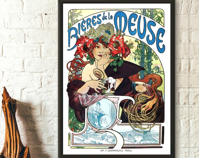 Wall Art Vintage Beer Advertisement Biéres de la Meuse Vintage Kitchen Poster Art Noveau Poster Beer Poster Kitchen Decoration Wall Art