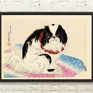 Stampa artistica di un cane pechinese, poster giapponese del XIX secolo per la stanza dei bambini, riproduzione artistica di qualità premium