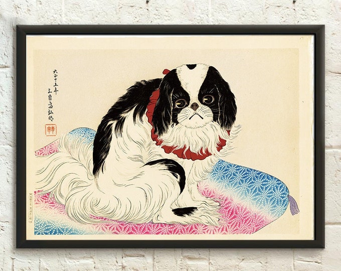 Pekinese Dog Poster: 19th Century Japanese Art Reproduction