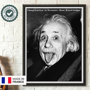 Póster de Einstein "La imaginación es mayor que el conocimiento", 1951, Tongue Out Art