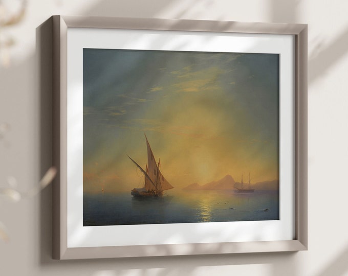 Premium Quality Poster Sunset Over Ischia by Ivan Aivazovsky 1857 Fine Art Reproduction Romantic Wall Art