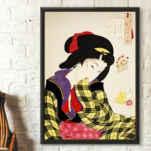 Looking Shy - Tsukioka Yoshitoshi Art Print Tsukioka Yoshitoshi Poster Ukiyo Poster Japanese Art Prints Japanese Wall Art Gift Idea Wall Art