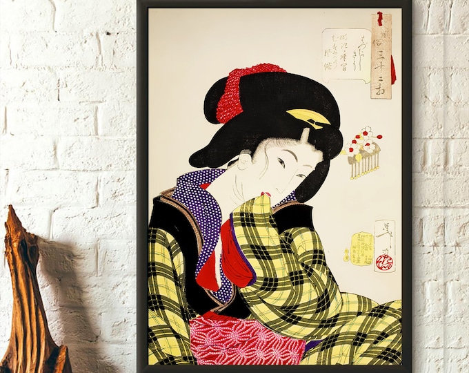 Looking Shy - Tsukioka Yoshitoshi Art Print Tsukioka Yoshitoshi Poster Ukiyo Poster Japanese Art Prints Japanese Wall Art Gift Idea Wall Art