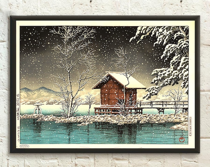 Kansa Temple at Lake Tazawa Poster  1927 Kawase Hasui Print  Japanese Ukiyo-e Wall Art