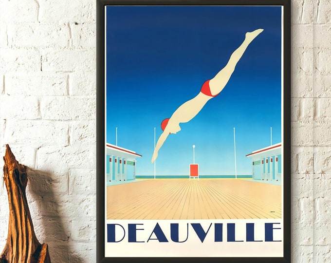 Deauville France Vintage Travel Poster  Premium Quality Wall Art   Chic Travel Decor
