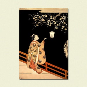 Woman Admiring Plum Blossoms at Night - Suzuki Harunobu Print Ukiyo-e Poster Harunobu Poster Japanese Art Japan Wall Art Art Reproduction