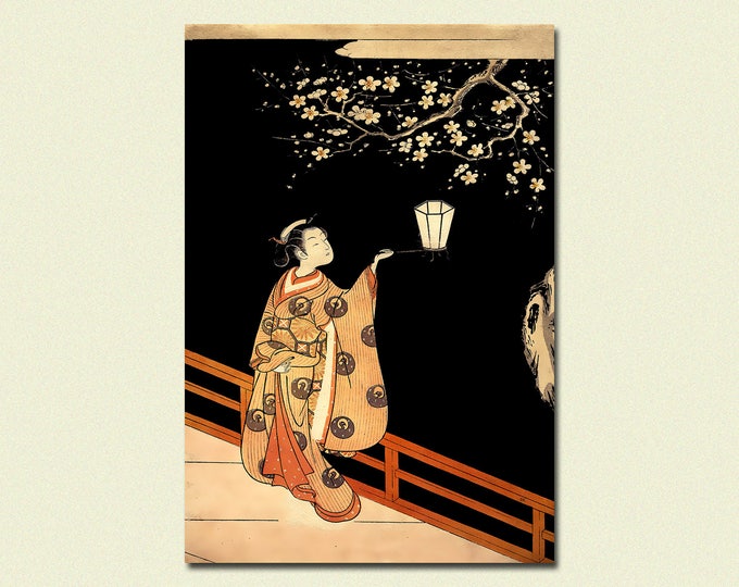 Plum Blossoms Night Poster  Suzuki Harunobu Ukiyo-e Art Print  Japanese Wall Decor